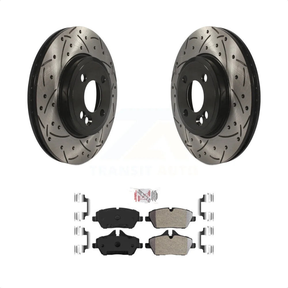 Transit Auto - Front Coated Drilled Slotted Disc Brake Rotors And Semi-Metallic Pads Kit For 2007-2015 Mini Cooper With 280mm Diameter Rotor KDA-100059