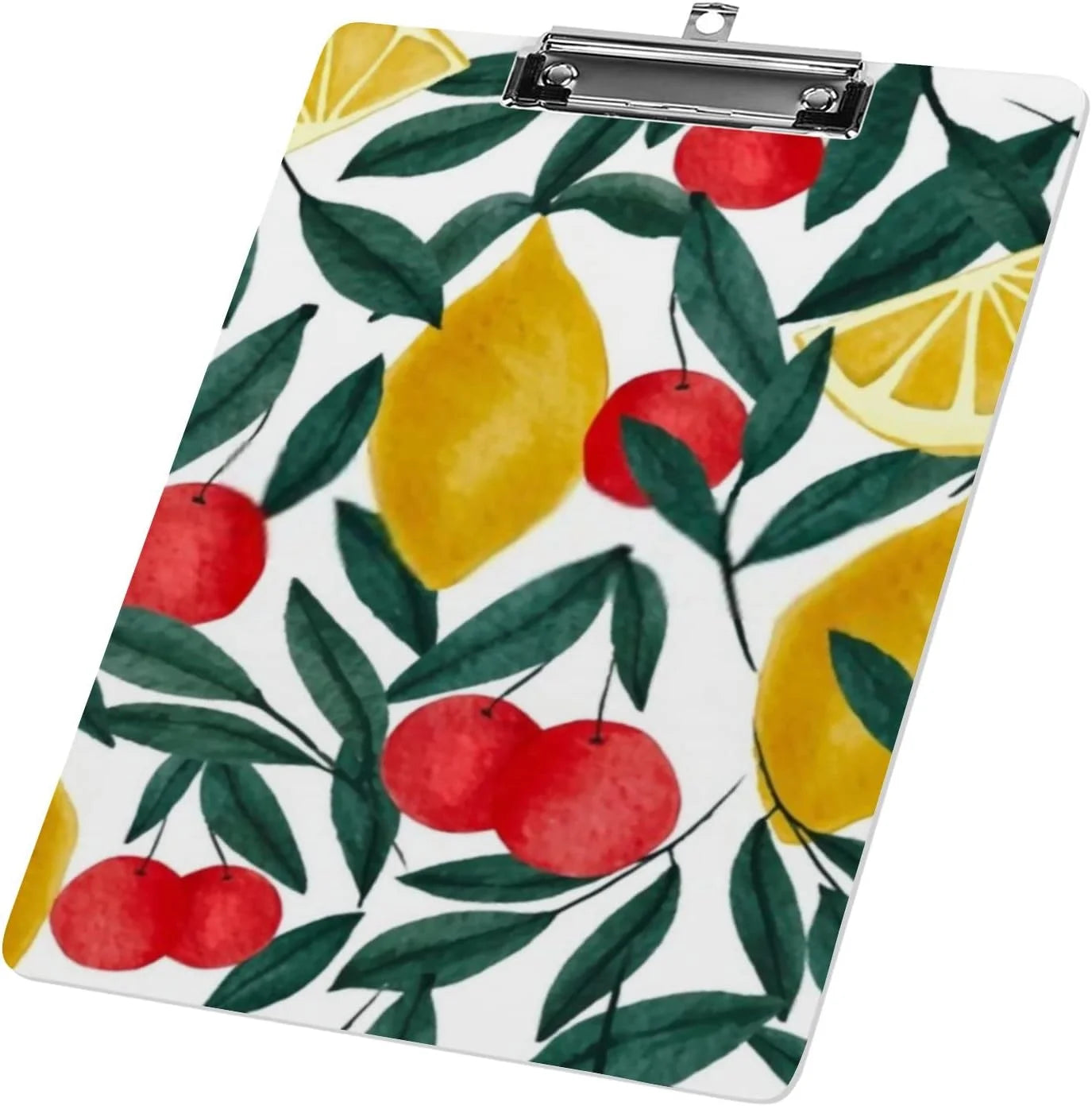 Wellsay Clipboard Nursing Tropical Exotic Lemon Cherry Acrylic Clip Board with Low Profile Metal for A4 Paper Size Clip Hangable Office Work School