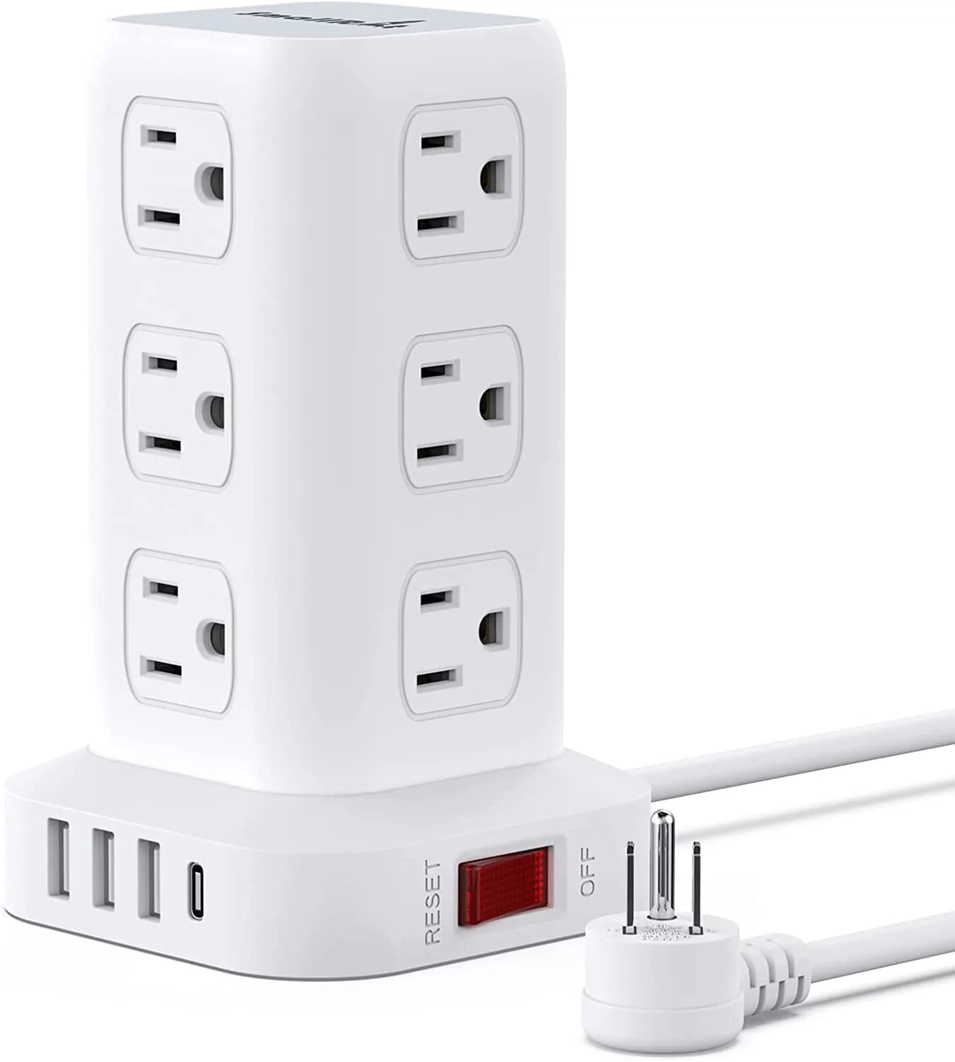 Power Strip Tower Surge Protector Power Strip with USB 12 Outlets with 4 USB Ports (1 USB C), Flat Plug 6.5FT Extension Cord Multi Plug Outlet Extender Overload Protection for Home Office