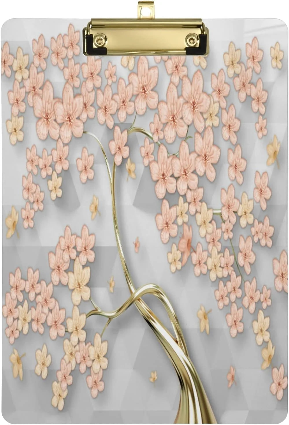 Wellsay Pink Cherry Blossom Flower Modern 3D Stylish Acrylic Clipboard Letter Size 9 x 12.5 Decorative Clipboard with Low Profile Gold Metal Clip for Office School Student Women