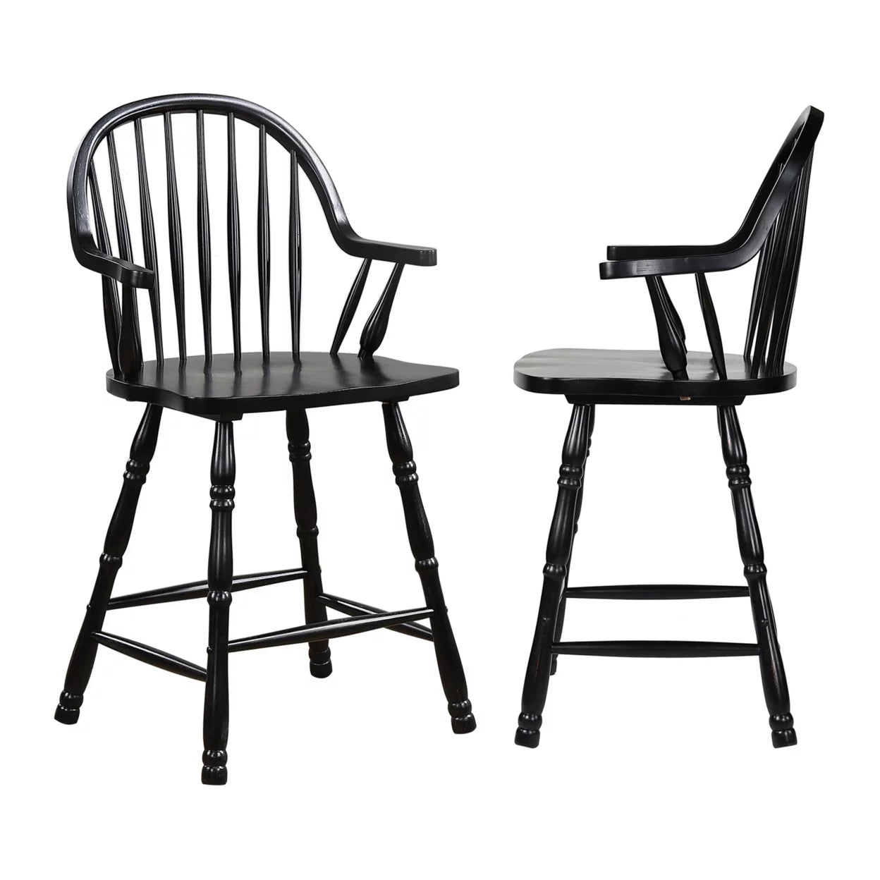 Black Cherry Selections 41 In. Antique Black With Cherry Rub High Curved Back Wood Frame 24 In. Bar Stool (Set Of 2)