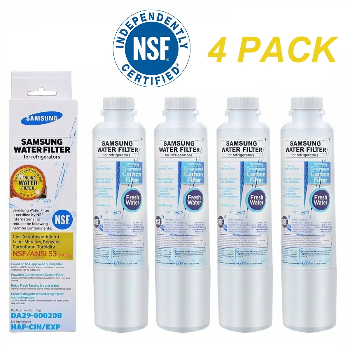 DA29-00020B Refrigerator Water Filter, Replacement for Samsung DA29-00020B, HAF-CIN/EXP, Pack of 4