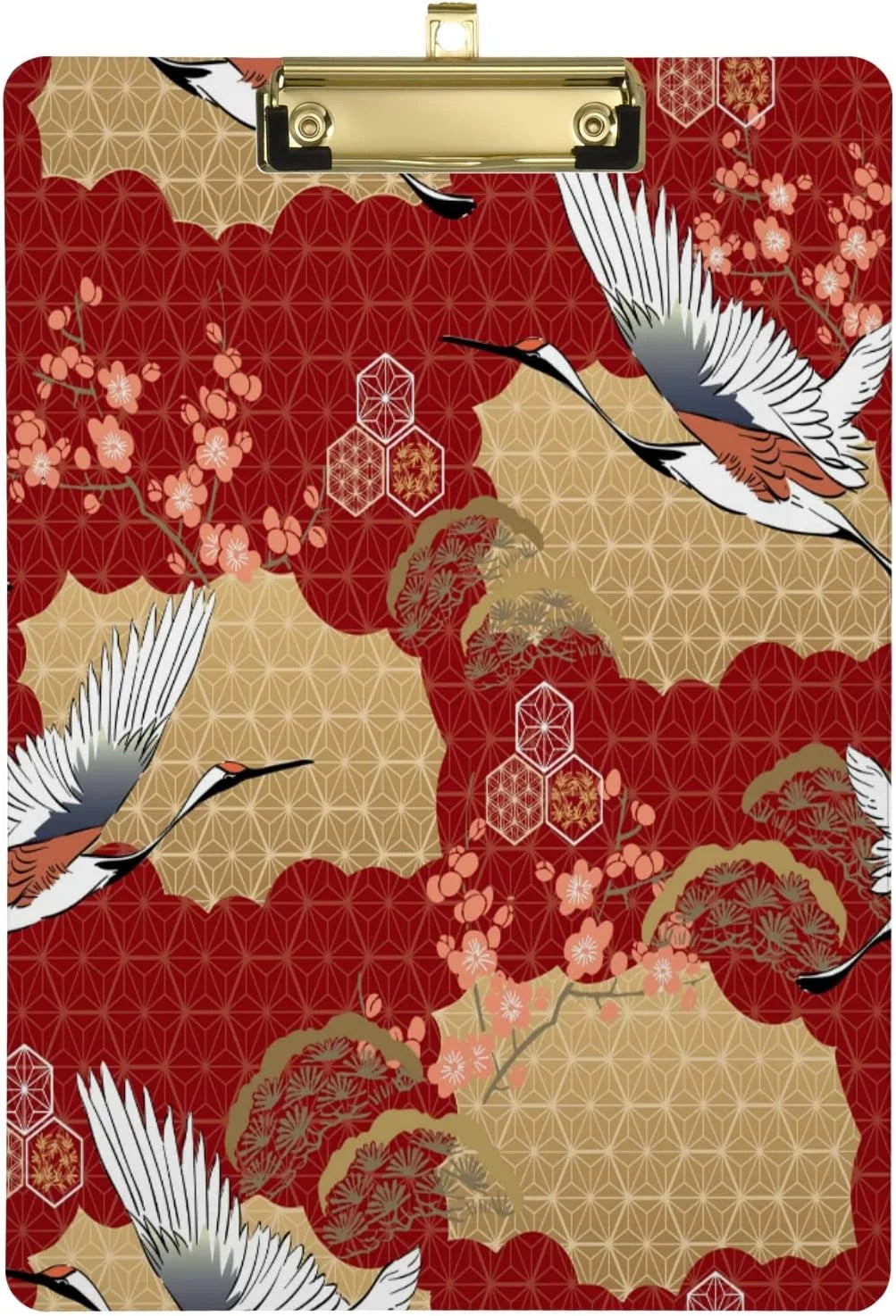 Wellsay Japanese Crane Bird Cherry Blossom Flower Acrylic Clipboard Letter Size 9 x 12.5 Decorative Clipboard with Low Profile Silver Metal Clip for Office School Student Women