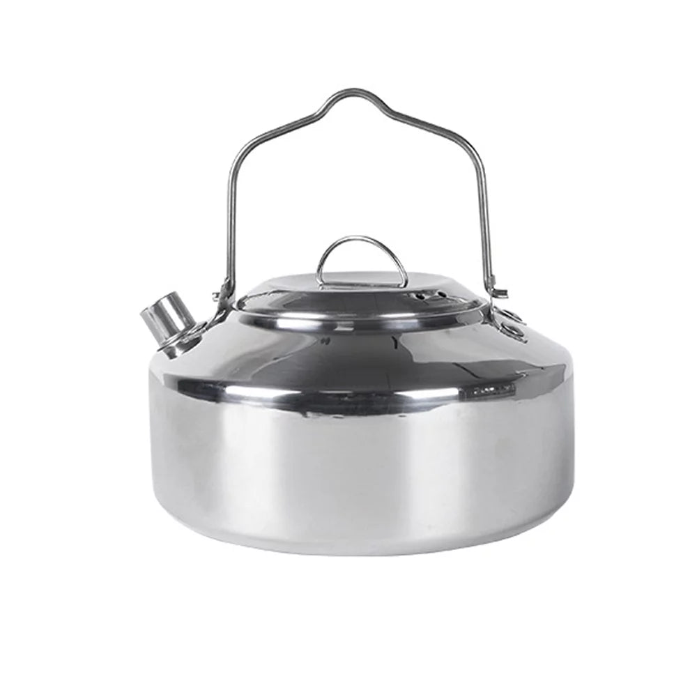 Carevas Outdoor Stainless Steel Kettle Locking Handle Camping Hung Pot Portable Coffee Pot Picnic Cooker 1L Teapot Cooking Accessory