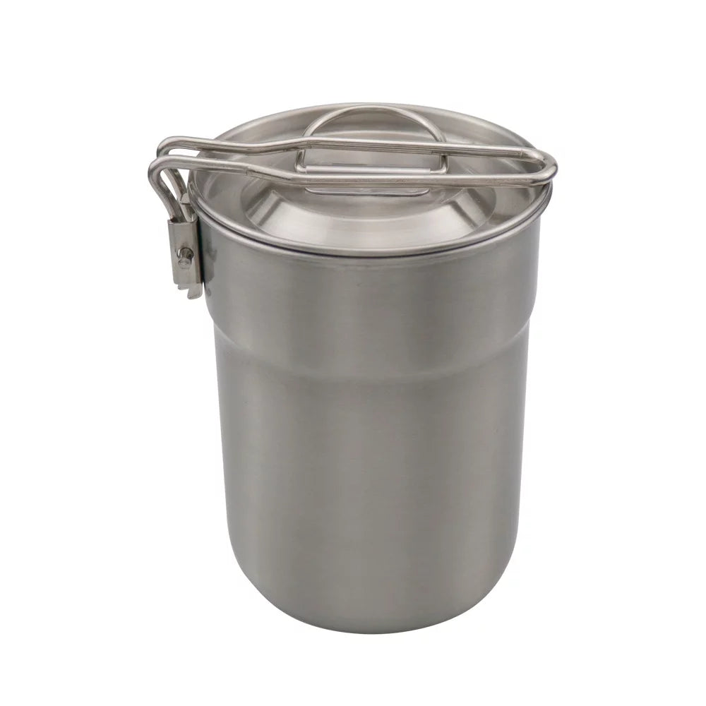 Tomfoto Camping Cup Stainless Steel Coffee Mug Portable Cooking Pot 1L with Lid Folding Handle for Camping Picnic Hiking Backpacking
