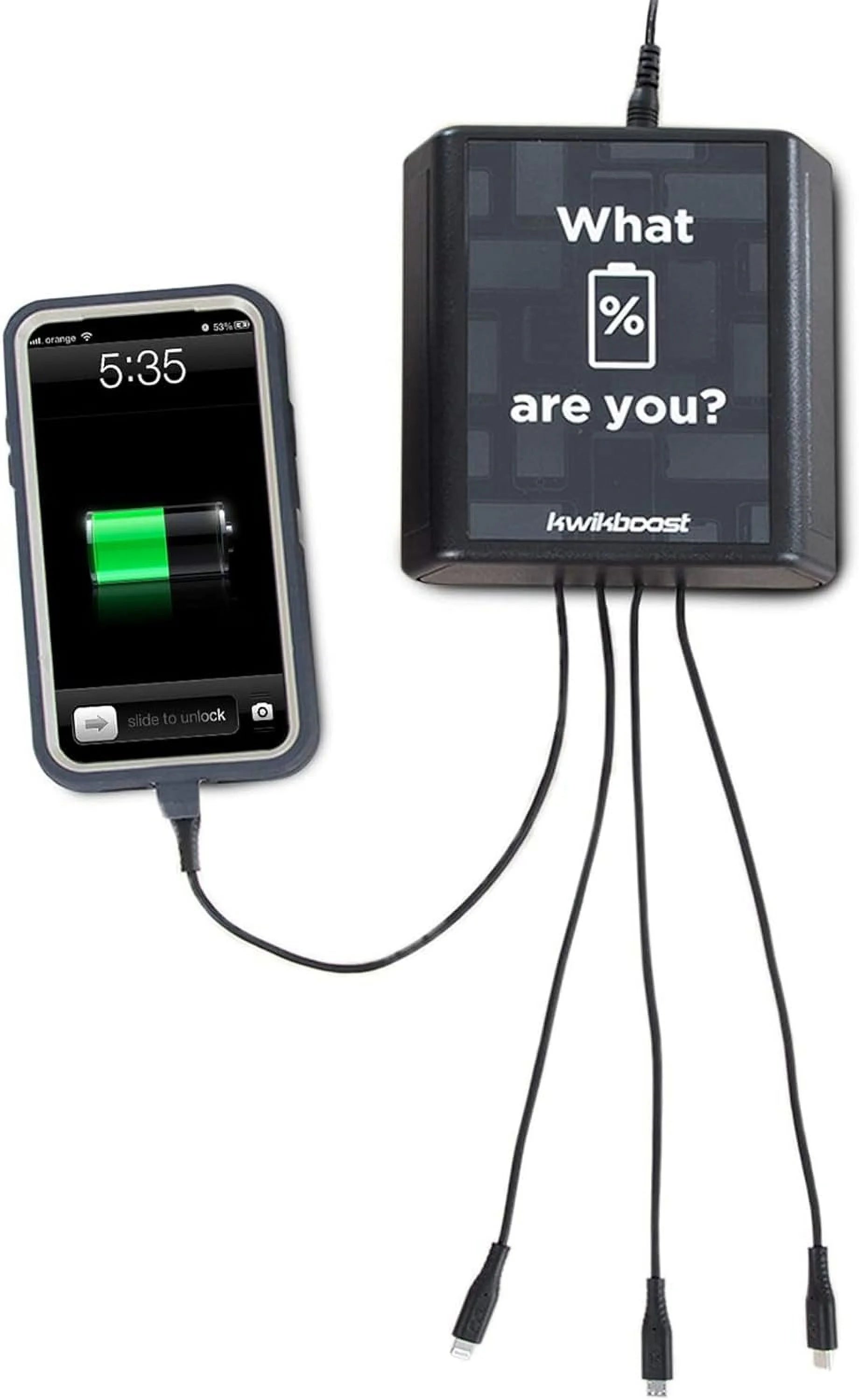 KwikBoost 4 Device Table Top Charging Station With 2 Lighting, 1 Micro, 1 USB-C - Black Graphic