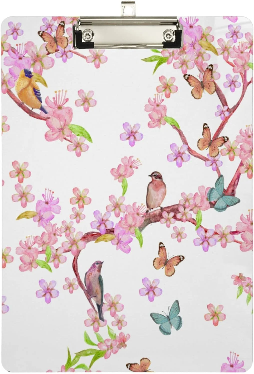KXMDXA Beautiful Cherry Blossoms Butterfly Birds Clipboard Hardboard Wood Nursing Clip Board and Pull for Standard A4 Letter 13x9 inches