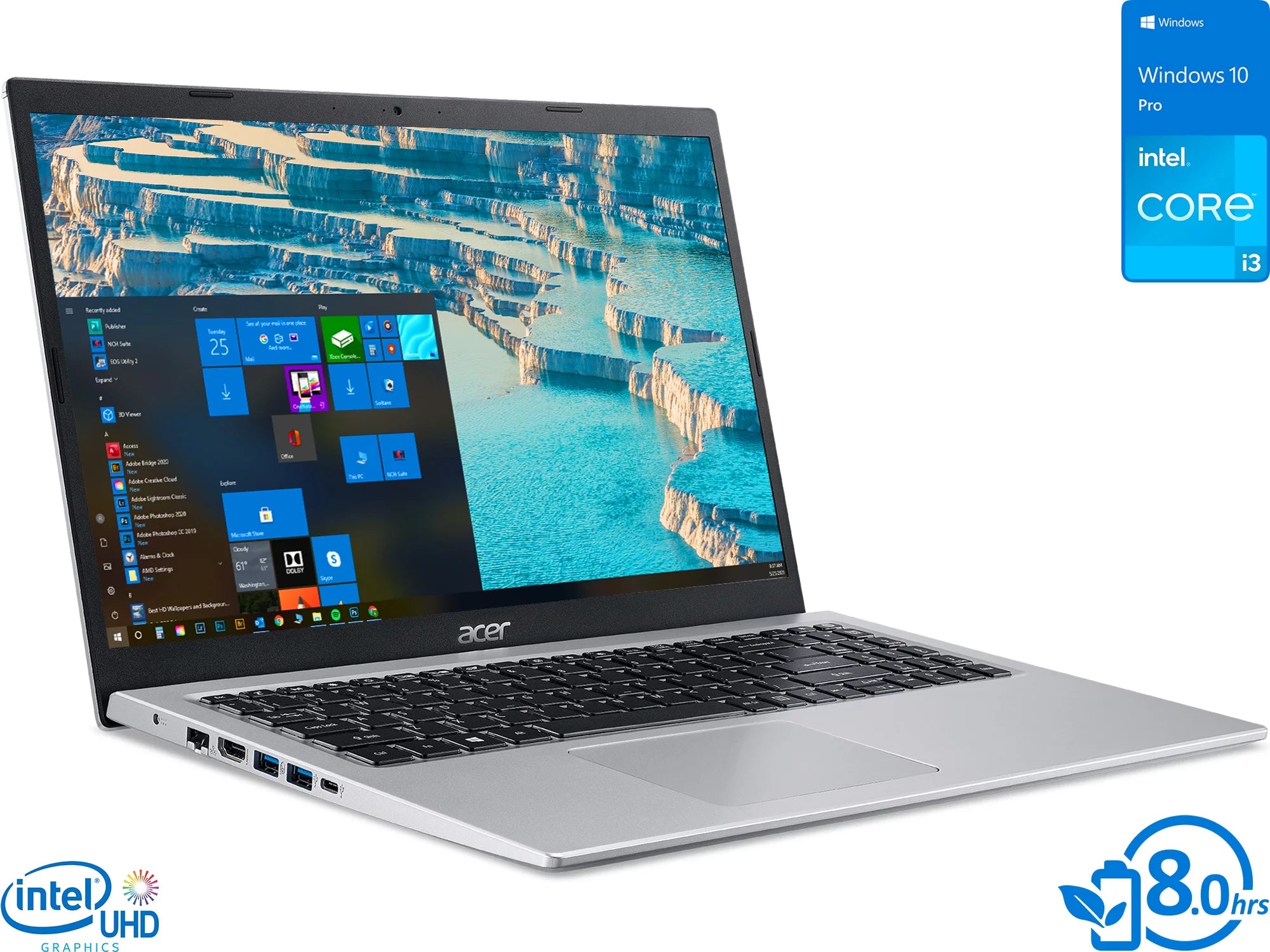 Acer Aspire 5 Laptop, 15.6 FHD Display, Intel Core i3-1115G4 Upto 4.1GHz, 12GB RAM, 512GB NVMe SSD, HDMI, Wi-Fi, Bluetooth, Windows 10 Pro S