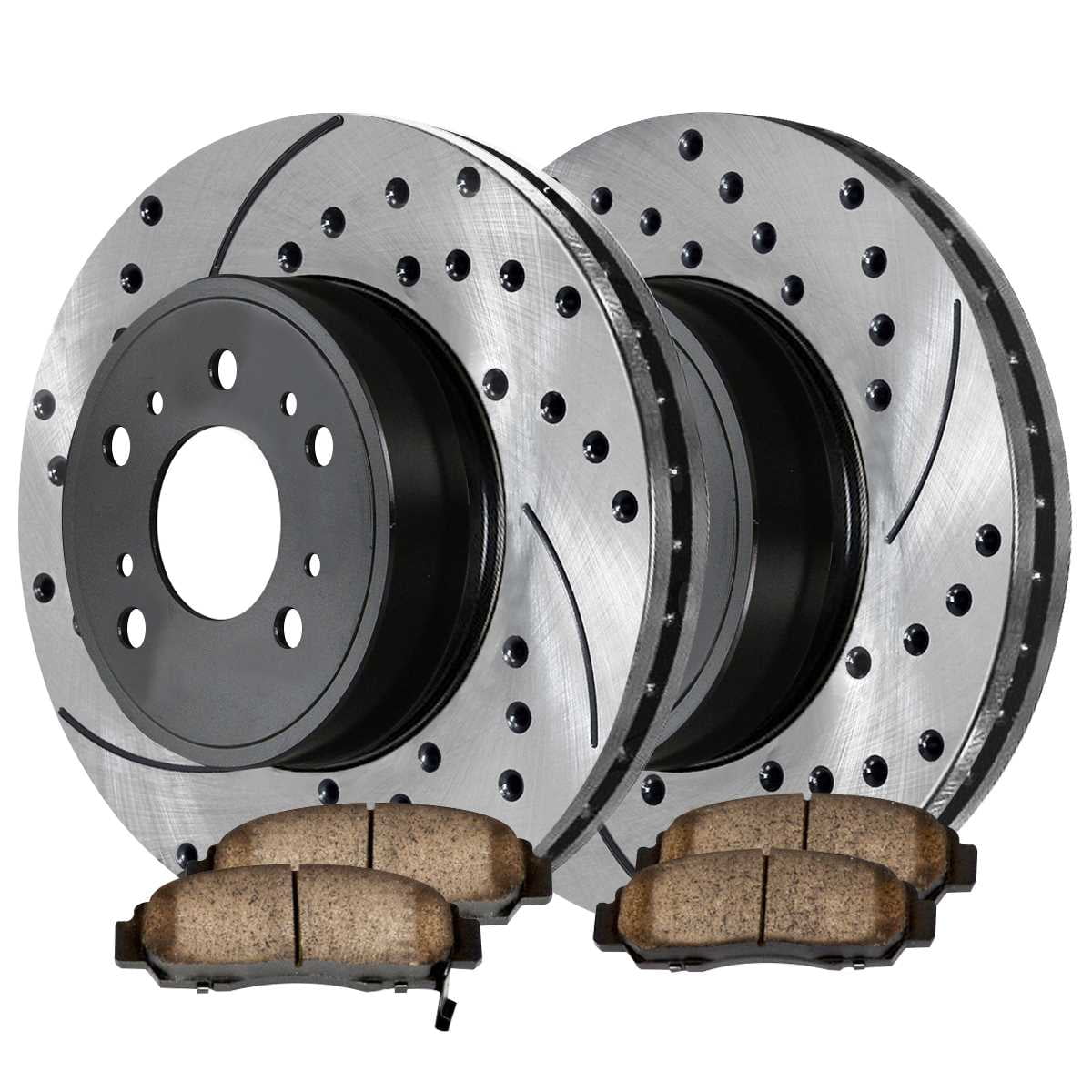 AutoShack Front Drilled Slotted Brake Rotors Black and Performance Ceramic Pads Kit Driver and Passenger Side Replacement for Acura CL 1999-2003 2006-2008 TL 2004-2008 TSX 2003-2009 Honda Accord FWD