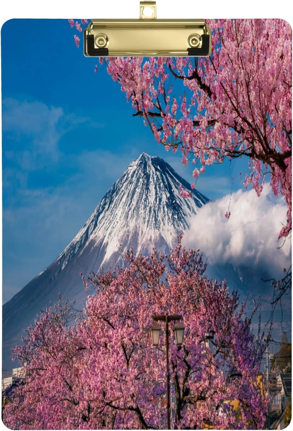 Wellsay Fuji Mountain Cherry Blossom in Japan Acrylic Clipboard Letter Size 9 x 12.5 Decorative Clipboard with Low Profile Silver Metal Clip for Office School Student Women