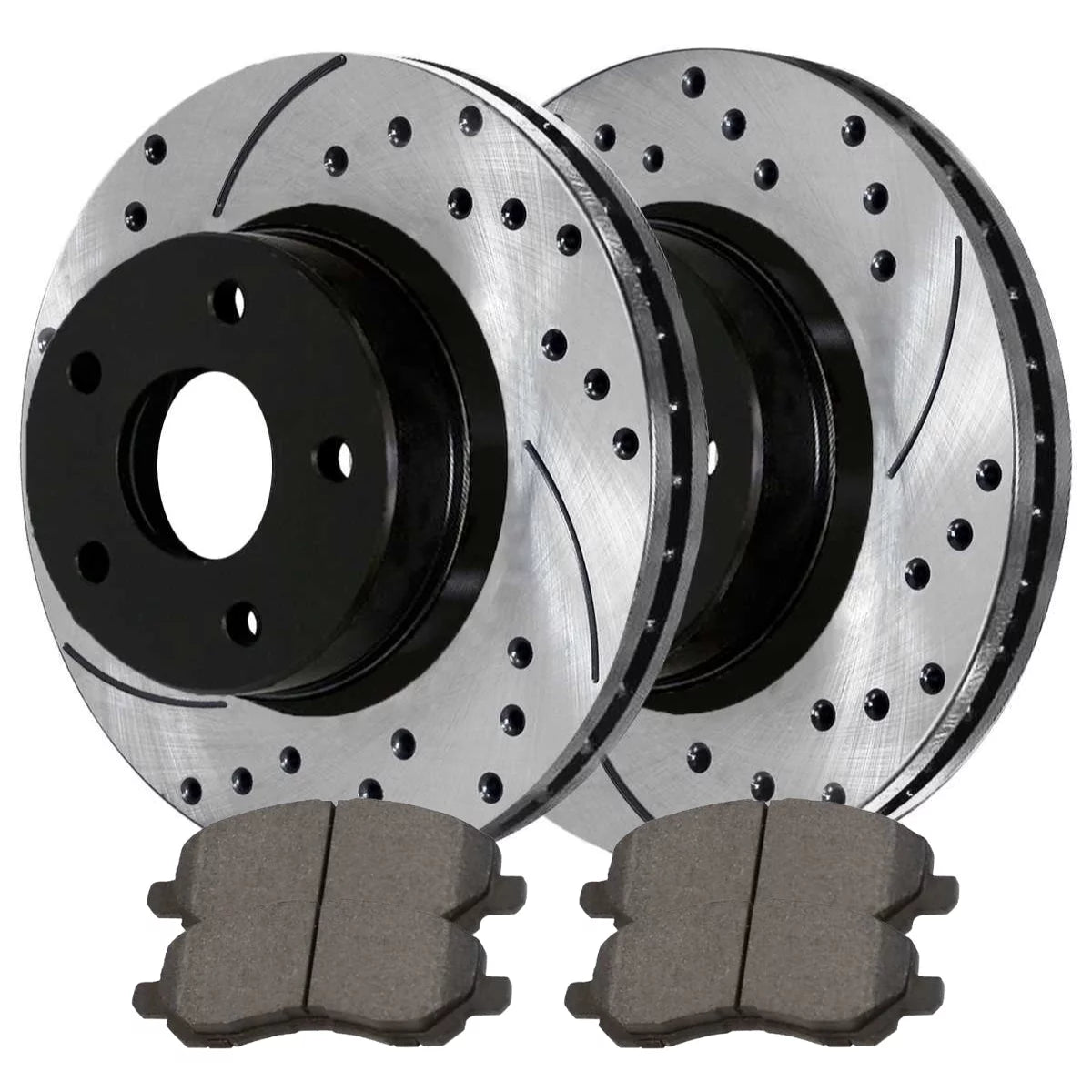AutoShack Front Drilled Slotted Brake Rotors Black and Performance Ceramic Pads Kit Driver and Passenger Side Replacement for Mitsubishi Lancer Outlander Eclipse Jeep Patriot Compass Dodge Caliber FWD