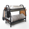 Home Shark Dish Drying Rack, 2-Tier Compact Kitchen Dish Rack Drainboard Set, Black