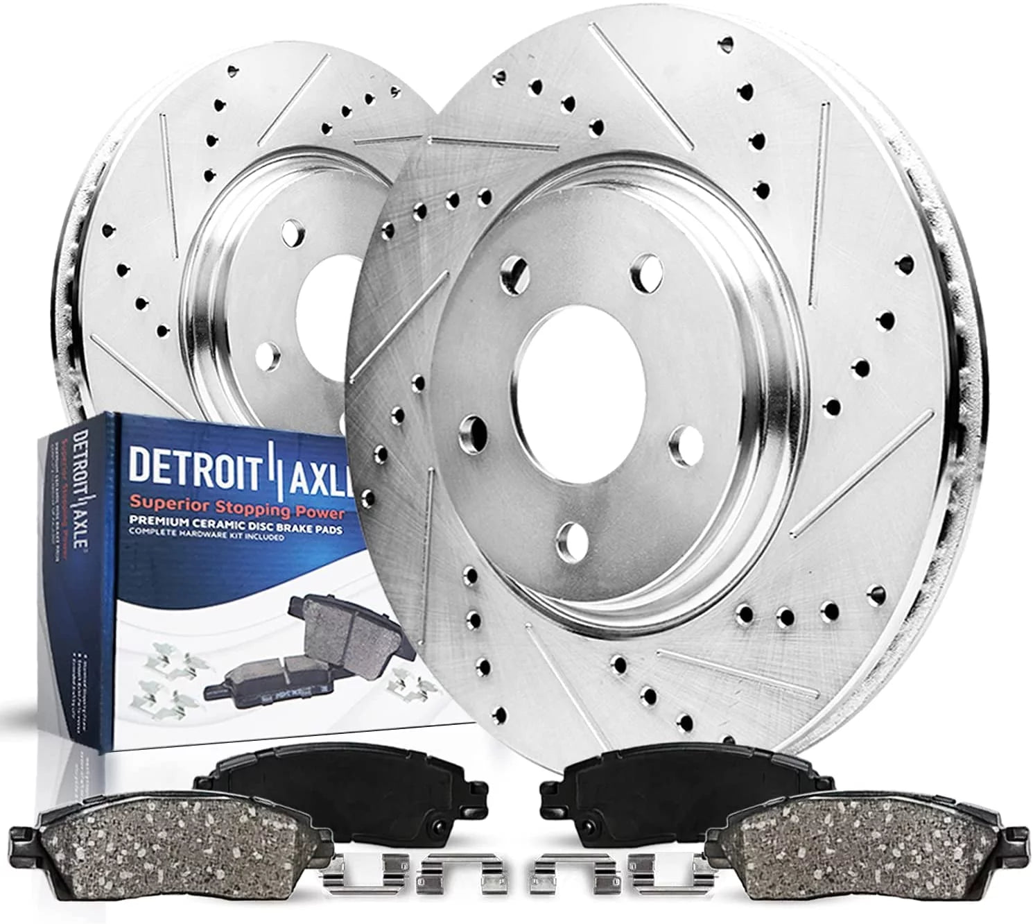 Detroit Axle - 300mm Front Drilled Slotted Brakes and Rotors Brake Pads Replacement for Mazda 3 5