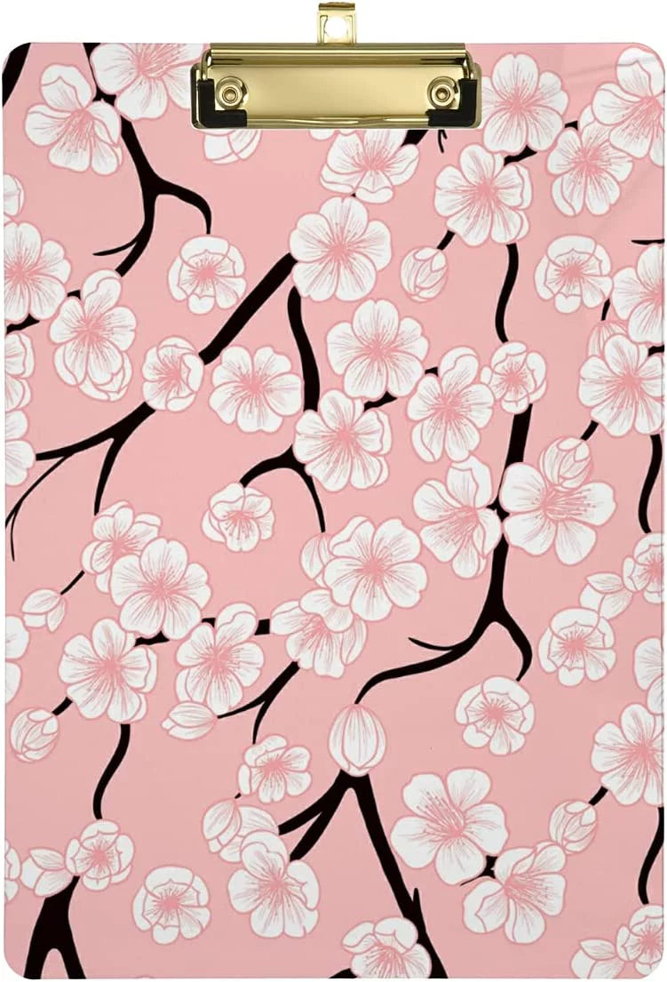 FMSHPON Cherry Blossoms Clipboard Hardboard Wood Nursing Clip Board and Pull for Standard A4 Letter 13x9 inches