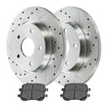 AutoShack Rear Drilled Slotted Brake Rotors Silver and Performance Ceramic Pads Kit Driver and Passenger Side Replacement for Dodge Grand Caravan Journey VW Routan 2008-2011 Chrysler Town & Country V6