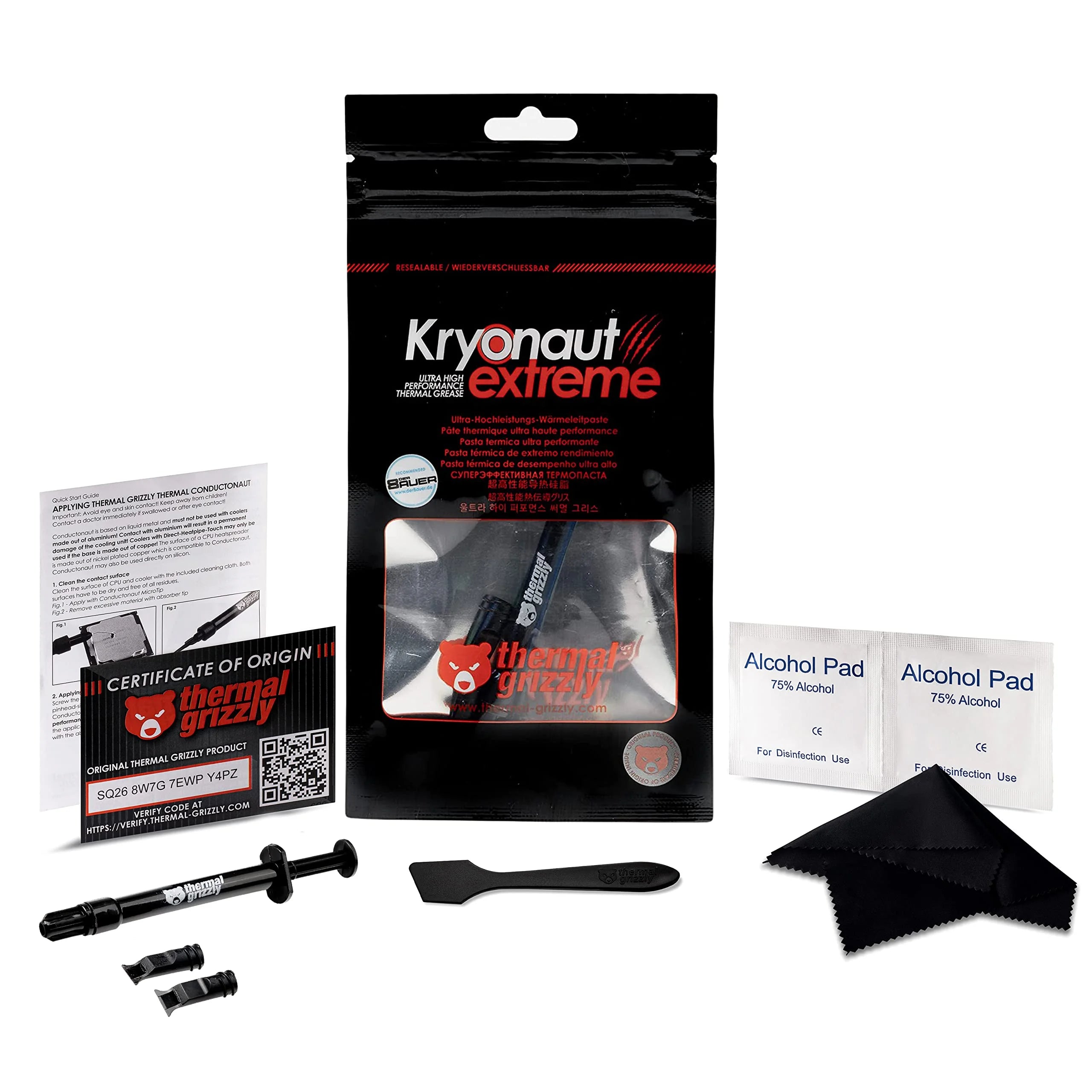 Thermal Grizzly Kryonaut Extreme Bundle The High Performance Thermal Paste for Cooling All Processors, Graphics Cards, Heat Sinks in Computers & Consoles Includes extra Cloth, Pads & Spatula?(2?Gram)