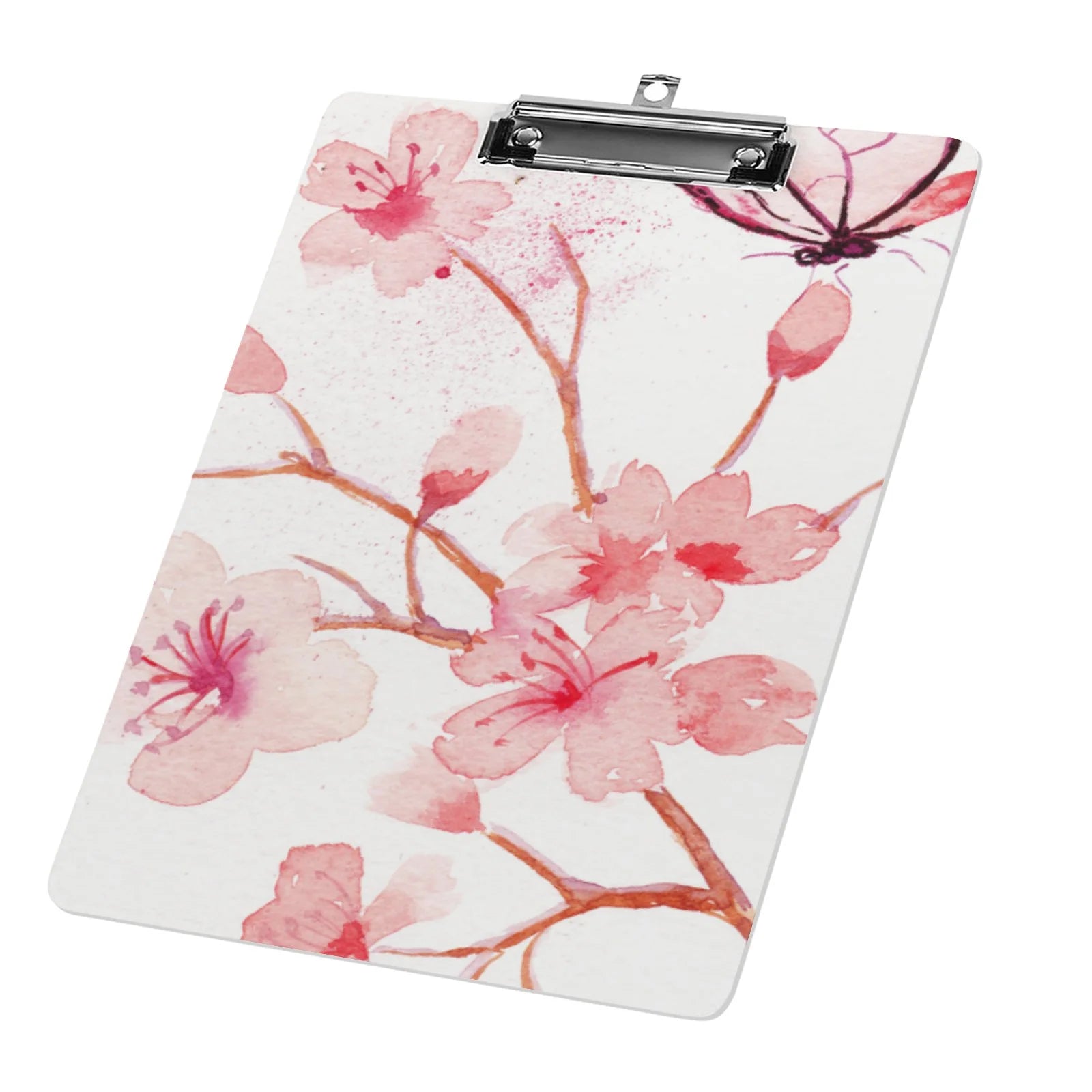 Hidove Acrylic Clipboard, Beautiful Butterfly with Cherry Flower Standard A4 Letter Size Clipboards with Silver Low Profile Clip, Art Decorative Clipboard 12 x 8 inches
