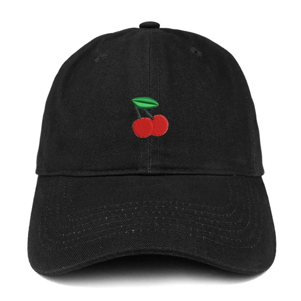 Trendy Apparel Shop Cherry Emoticon Embroidered 100% Soft Brushed Cotton Low Profile Cap - Black