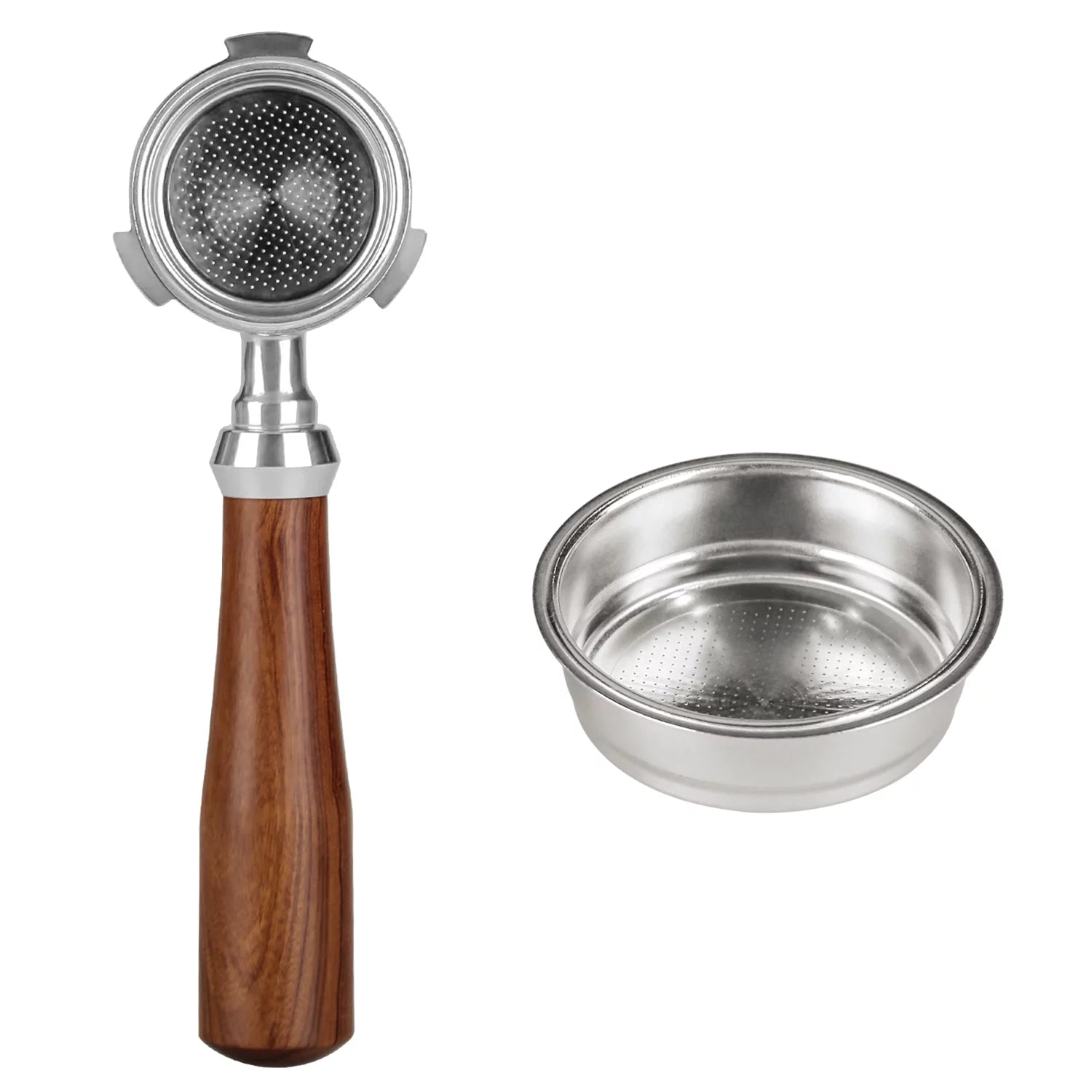 moobody 51mm Bottomless Portafilter Coffee Bottomless for DeLonghi EC680 and EC685 with Rosewood Handle - Improve your Coffee Brewing Techniques