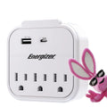 Energizer 5 Device Grounded Wall Tap - Includes - 3x AC Power Outlets / 1x 20W Power Delivery Fast Charging Type-C Port / 1x USB-A 18W Fast Charging Port / 1x Built-In Device Holder - Plug In Adapter
