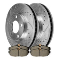 AutoShack Rear Drilled Slotted Brake Rotors Silver and Performance Pads Kit Replacement for 2005 2006 2007 2008 2009 2010 2011 Ford Mustang 4.0L 4.6L 5.4L V6 V8 RWD