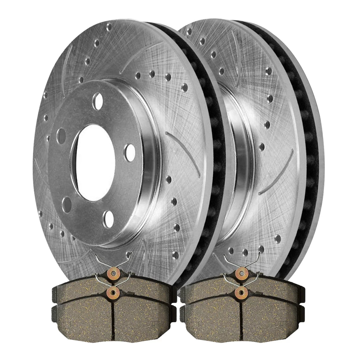 AutoShack Rear Drilled Slotted Brake Rotors Silver and Performance Pads Kit Replacement for 2005 2006 2007 2008 2009 2010 2011 Ford Mustang 4.0L 4.6L 5.4L V6 V8 RWD