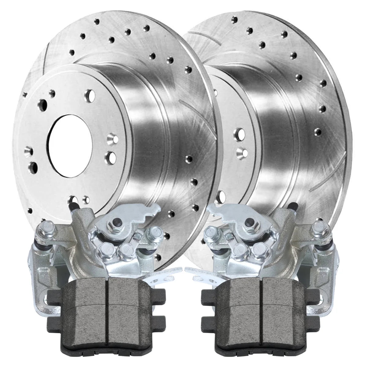 AutoShack Rear Brake Calipers Ceramic Pads Drilled Slotted Rotors Silver Kit Replacement for 2008 2009 2010 2011 2012 Honda Accord 2009-2012 2013 2014 Acura TSX 2.4L 3.5L V6 FWD