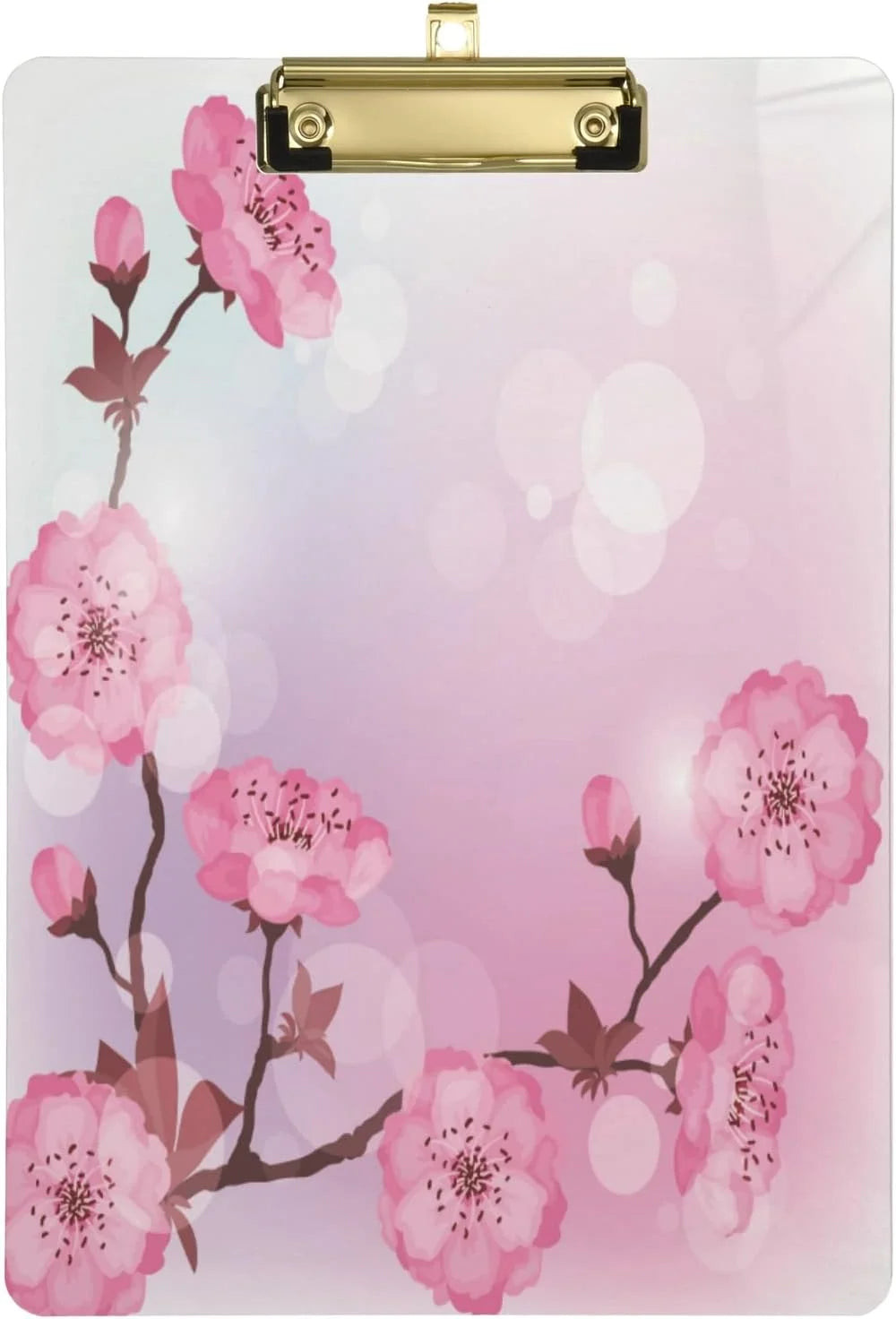 Coolnut Floral Pink Cherry Blossom Flower Acrylic Clipboard Letter Size 9 x 12.5 Decorative Clipboard with Low Profile Silver Metal Clip for Office School Student Women