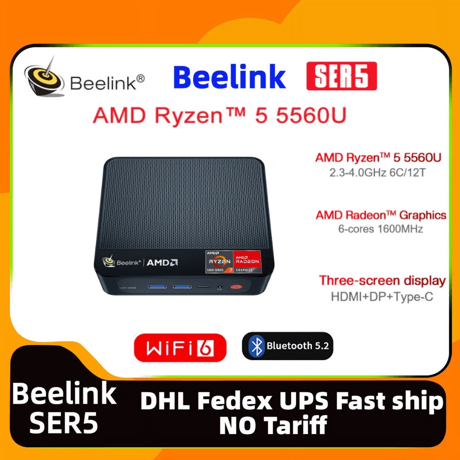 Beelink SER5  AMD Ryzen 5 5560U Mini PC  RAM 16GB  SSD 500GB WiFi6 HD type-C 4K triple display dp office Desktop Gaming mini pc beelink ser5 5560U mini pc