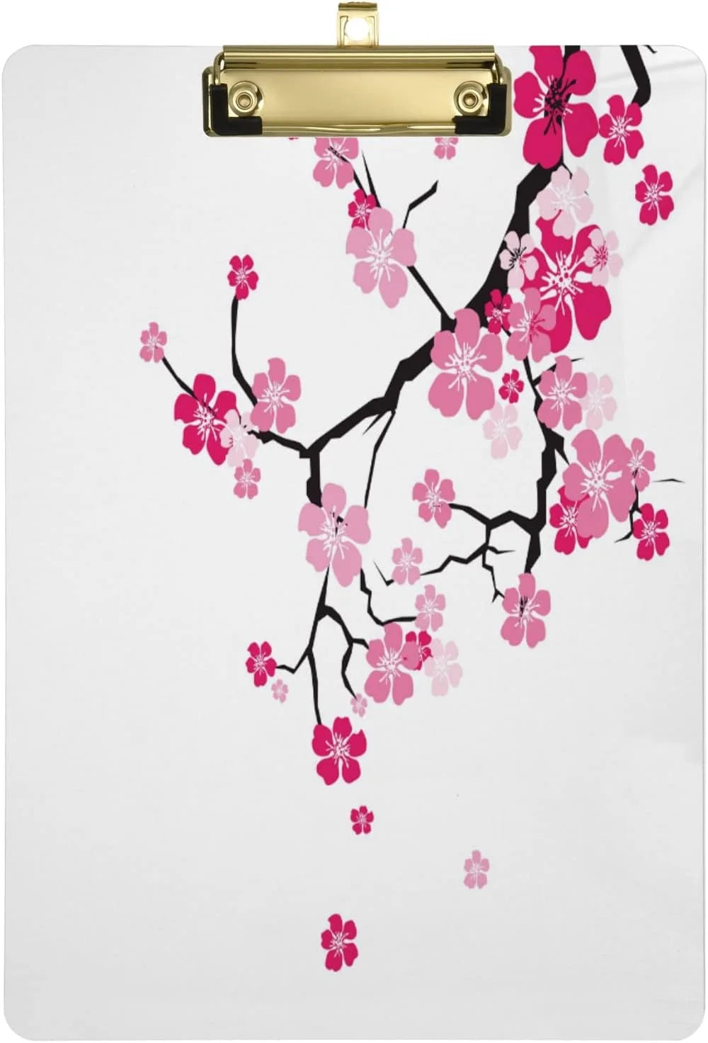 Wellsay Cherry Blossom Flower Pink Acrylic Clipboard Letter Size 9 x 12.5 Decorative Clipboard with Low Profile Silver Metal Clip for Office School Student Women