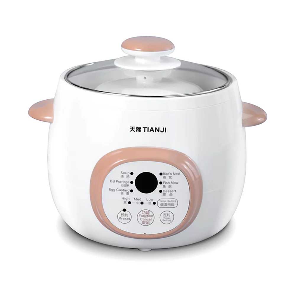 Tianji Electric Stew Pot, 1 Quart Crock Pot Slow Cookers, Ceramic Soup Porridge Cooker with Lid, White
