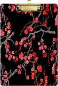 Wellsay Beautiful Cherry Blossom Flower Floral Black Acrylic Clipboard Letter Size 9 x 12.5 Decorative Clipboard with Low Profile Silver Metal Clip for Office School Student Women