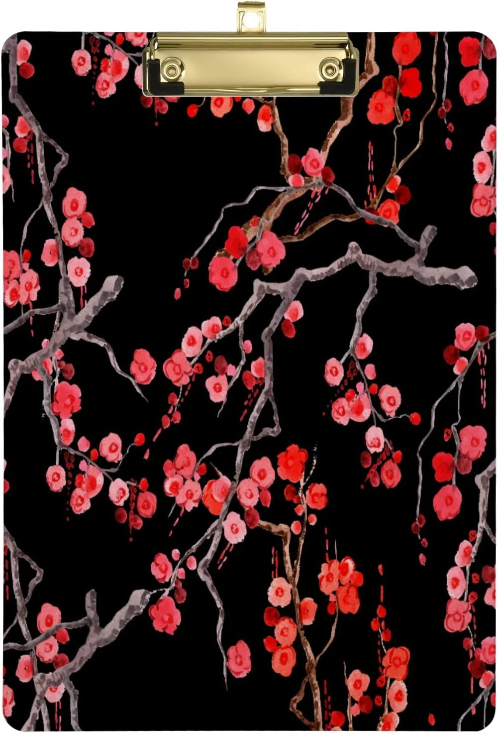 Wellsay Beautiful Cherry Blossom Flower Floral Black Acrylic Clipboard Letter Size 9 x 12.5 Decorative Clipboard with Low Profile Silver Metal Clip for Office School Student Women