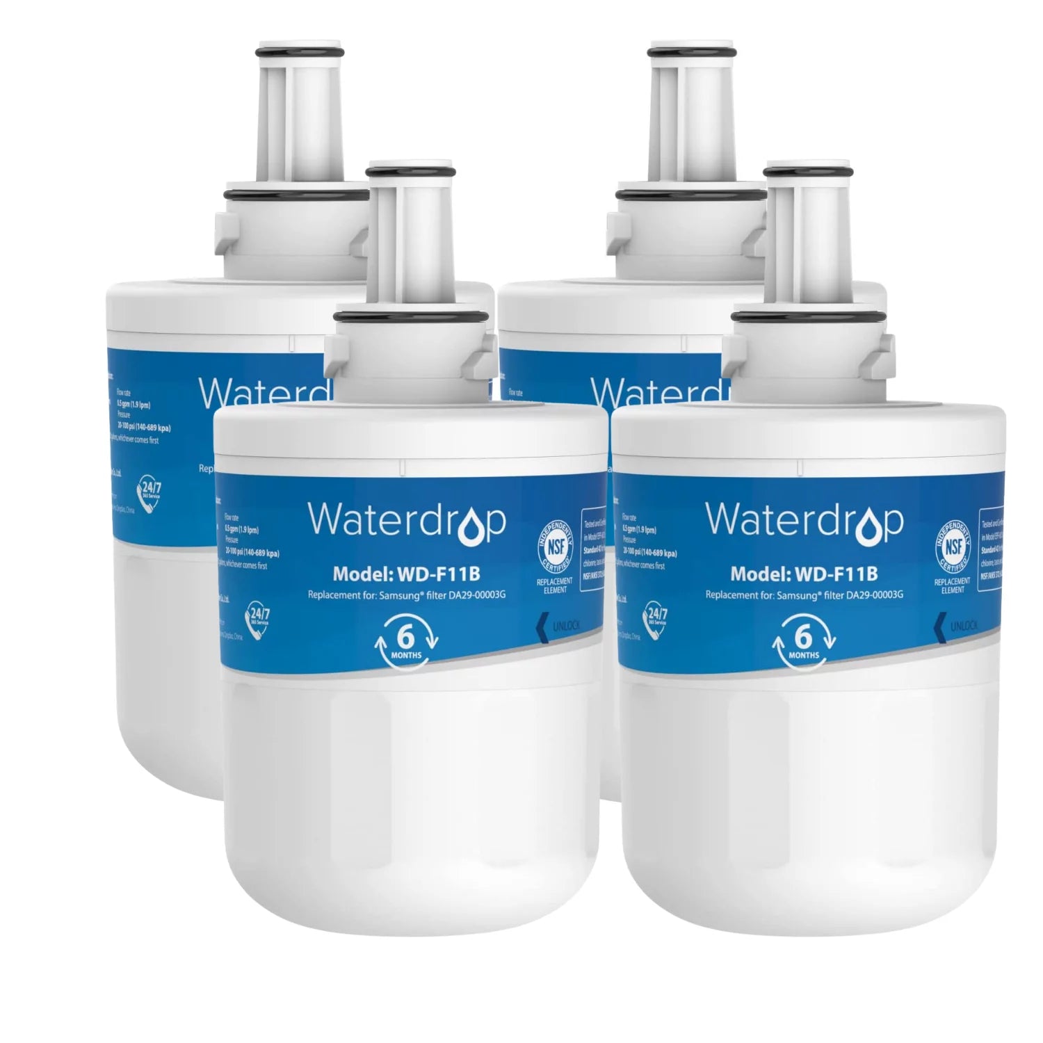 Waterdrop DA29-00003G Refrigerator Water Filter, Replacement for Samsung DA29-00003G, DA29-00003B, DA29-00003A, Aqua-Pure Plus, HAFCU1, RFG237AARS, FMS-1, RS22HDHPNSR, RSG257AARS, WSS-1, 4 Filters