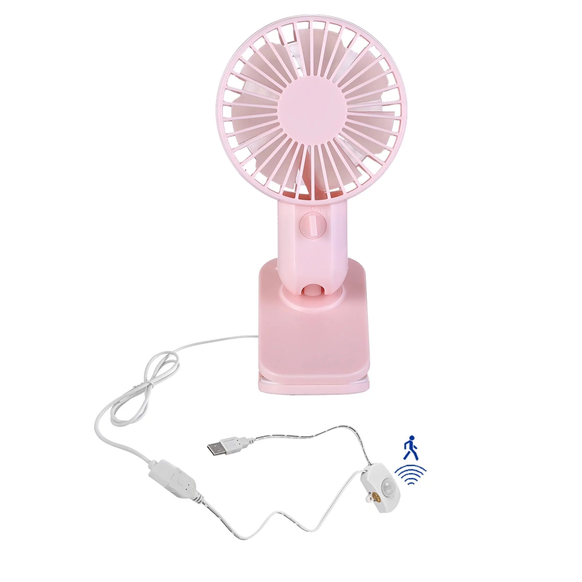 FSLiving 5V USB-Powered Fan Cooling Air Fan Rotatable Powerful Fan with Motion Sensor Automitically On/Off Two Speeds Fan with Clamp for Office Computer Desk Student Dormitory Study,Pink - 1 Pack