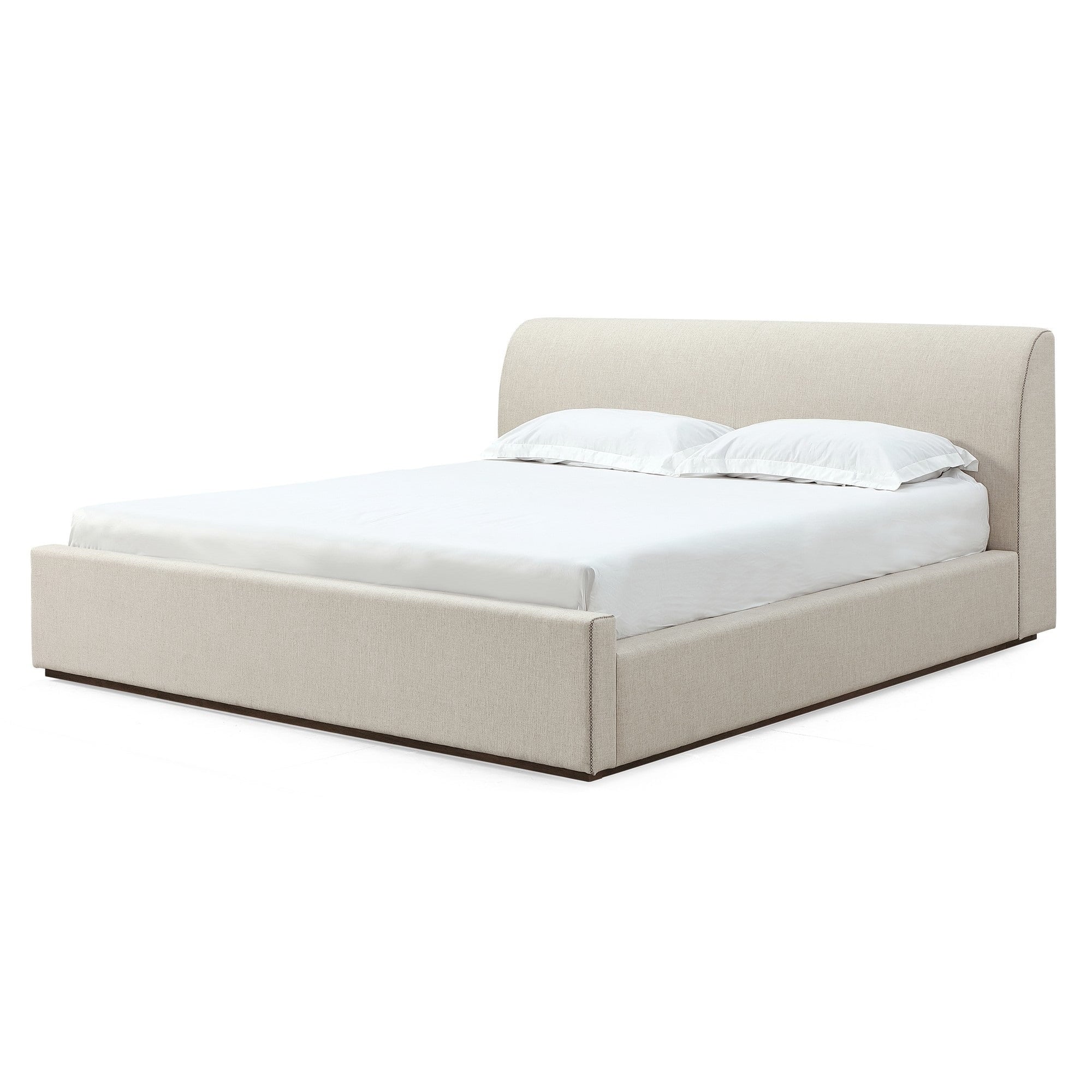 Benjara Reza California King Bed, Sleigh Style Headboard, Low Profile, Beige Linen