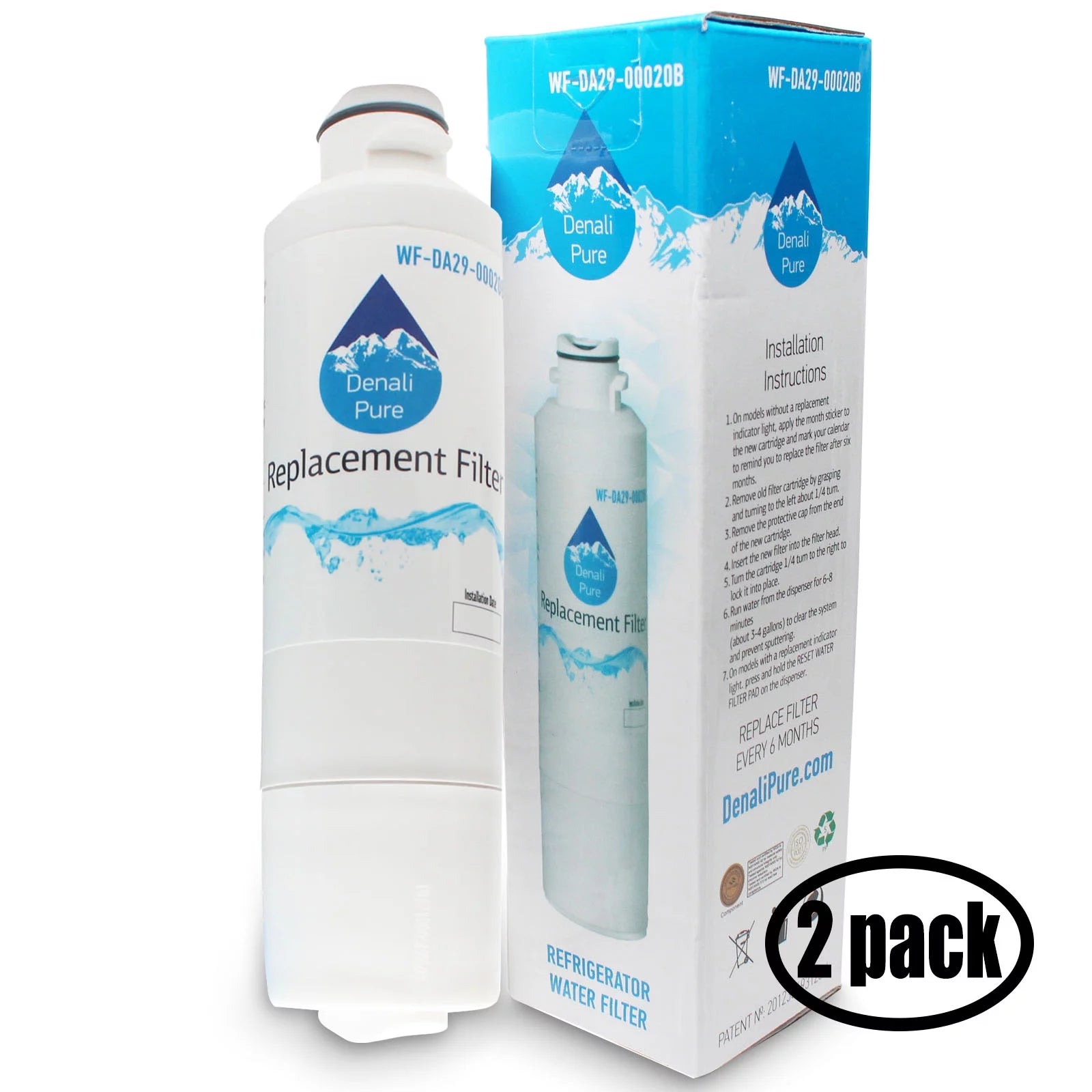 2-Pack Replacement for Samsung RS261MDWP/XAA Refrigerator Water Filter - Compatible with Samsung DA29-00020B, DA29-00020A, HAF-CIN Fridge Water Filter Cartridge