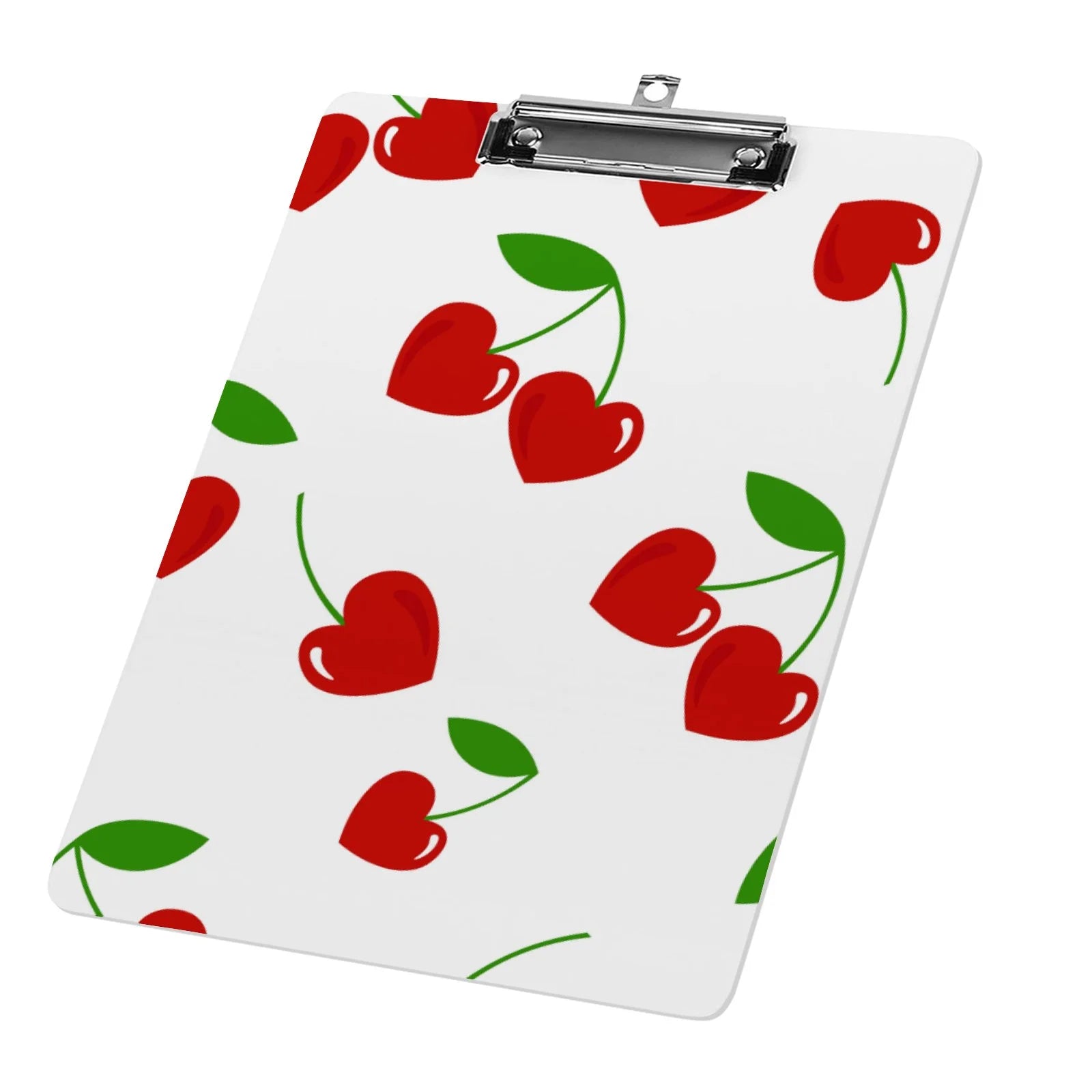 Hidove Acrylic Clipboard, Ornament with Cherry Hearts Seamless Pattern Standard A4 Letter Size Clipboards with Silver Low Profile Clip, Art Decorative Clipboard 12 x 8 inches