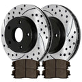 AutoShack Front Drilled Slotted Brake Rotors Black and Performance Ceramic Pads Kit Driver and Passenger Side Replacement for Dodge Magnum 2006-2013 Charger 2009-2013 Challenger 2005-2013 Chrysler 300