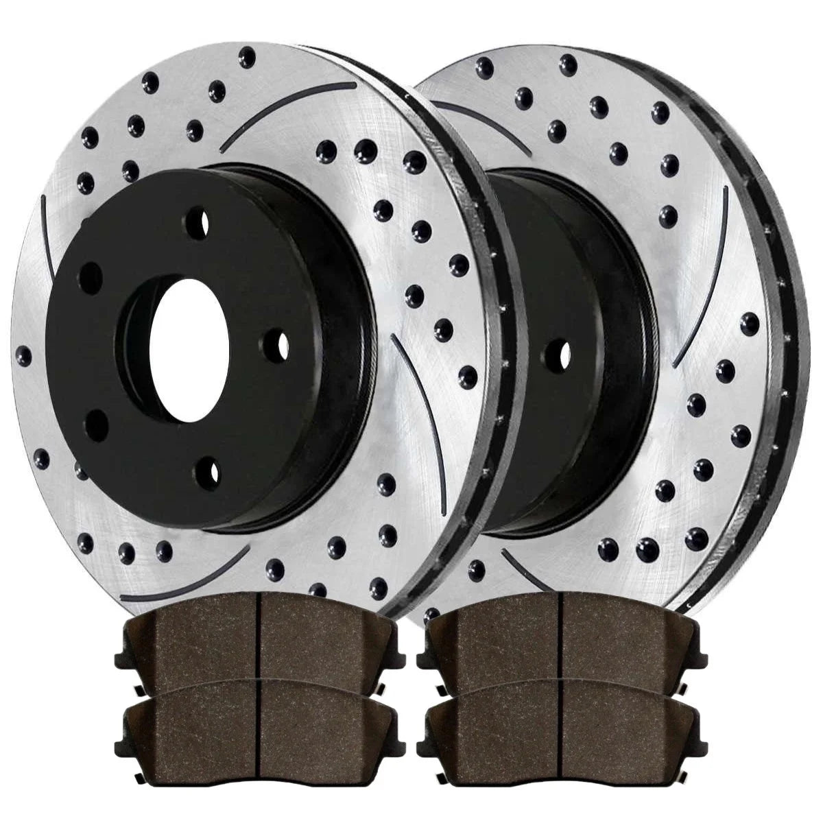 AutoShack Front Drilled Slotted Brake Rotors Black and Performance Ceramic Pads Kit Driver and Passenger Side Replacement for Dodge Magnum 2006-2013 Charger 2009-2013 Challenger 2005-2013 Chrysler 300