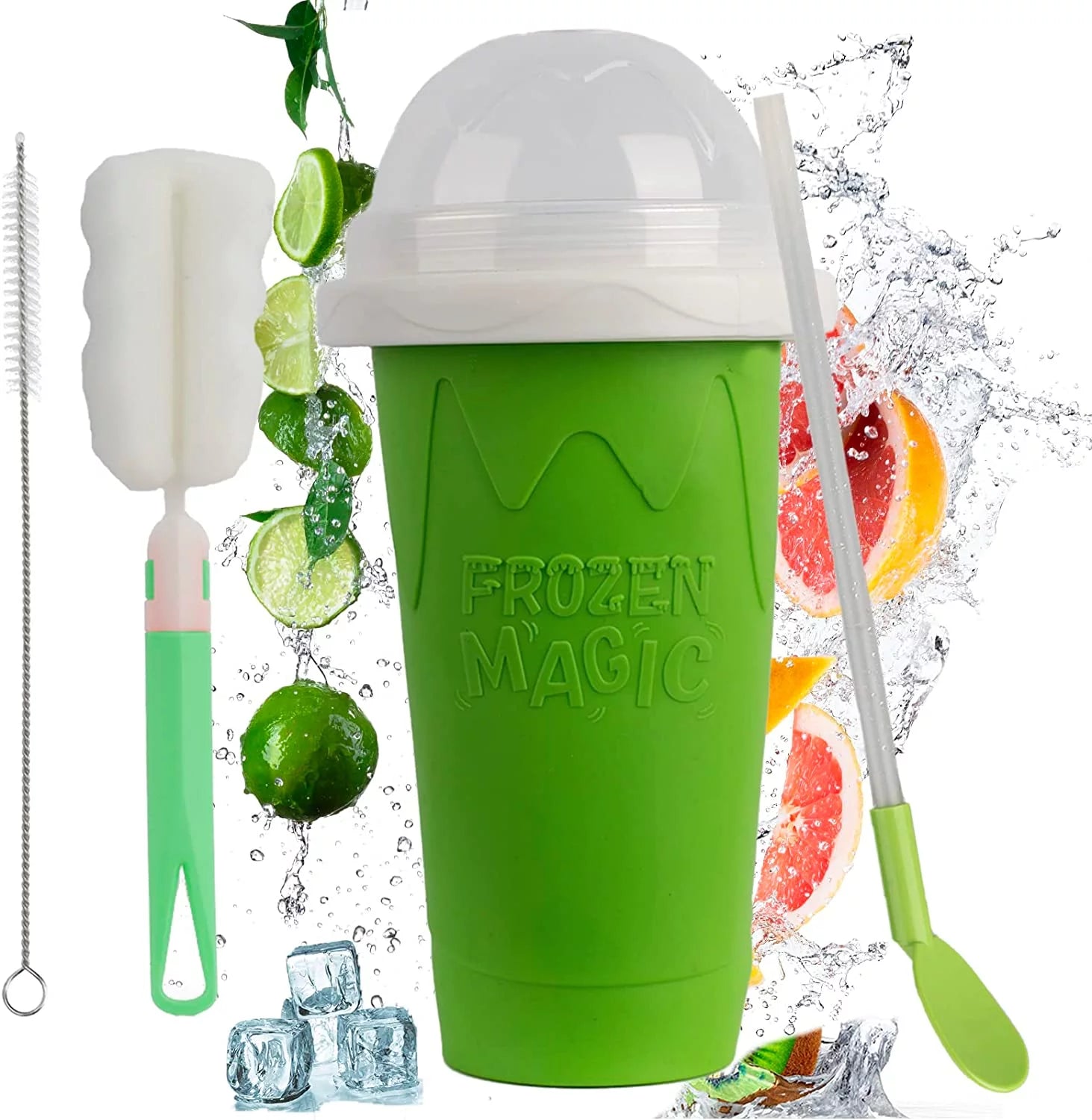 Ragnify Slushy Maker Cup Portable and Double Layer Ice Cream Maker Slushie Magic Cup for DIY Drinks Milk Shake(Green)