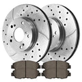 AutoShack Front Drilled Slotted Brake Rotors Silver and Performance Ceramic Pads Kit Driver and Passenger Side Replacement for 2006 2007 2008 2009 2010 2011 Honda Civic 1.8L FWD