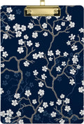 Wellsay Cherry Blossom Flower Floral Navy Blue Clipboards for Kids Student Women Men Letter Size Plastic Low Profile Clip, 9 x 12.5 in, Golden Clip