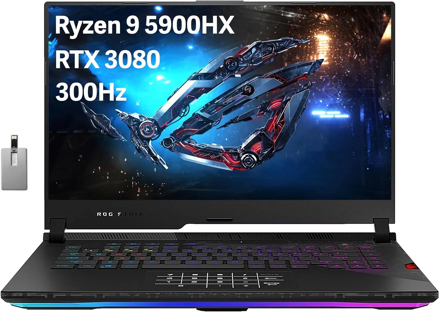 ASUS ROG Strix Scar 15 Gaming Laptop, 15.6 IPS Type FHD Gaming Laptop, AMD Ryzen 9 5900HX, 16GB RAM, 1TB PCIe SSD, Backlit Keyboard, GeForce RTX 3080, WiFi 6, Win 11 Pro, Hotface 32GB USB Card