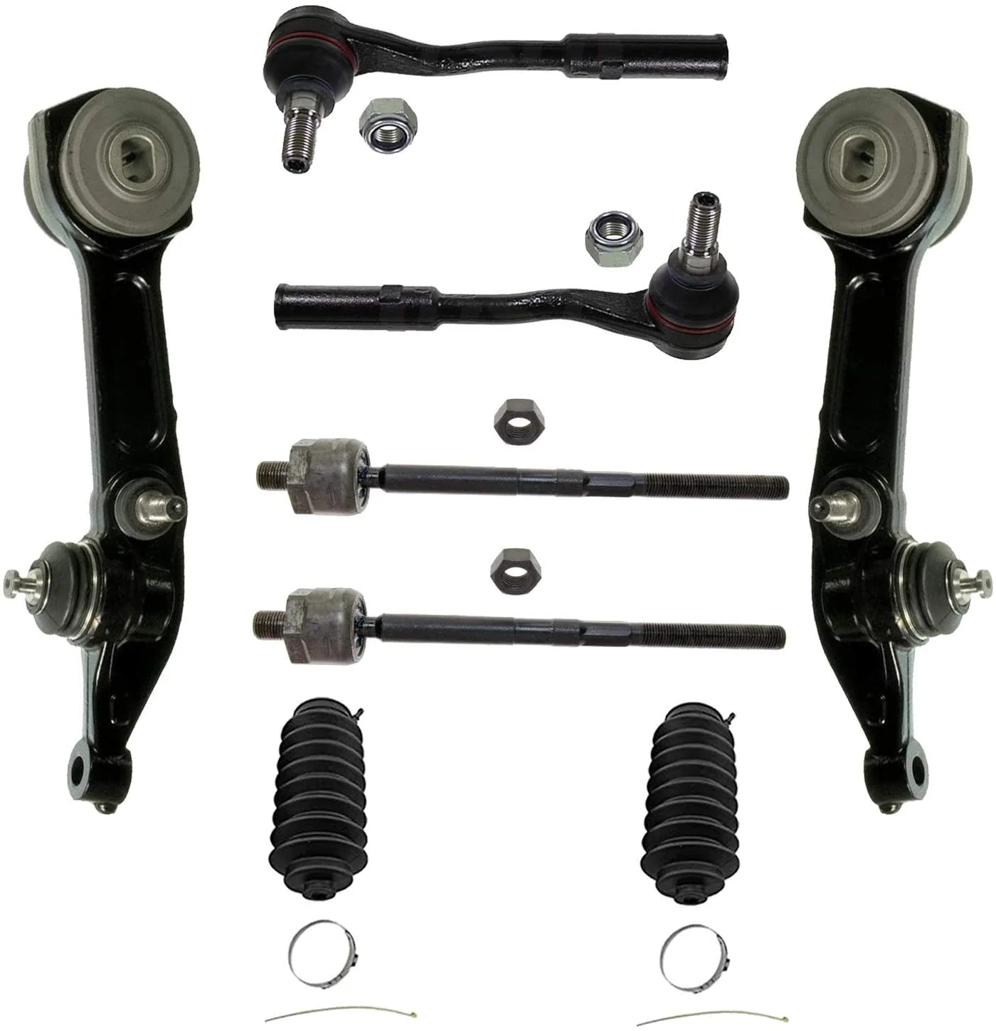 Detroit Axle - 8pc Front Lower Rearward Control Arm w/Ball Joints Inner & Outer Tie Rods w/Boots Replacement for 2000-2006 Mercedes-Benz S430 / S500 - w/o Active Body Control