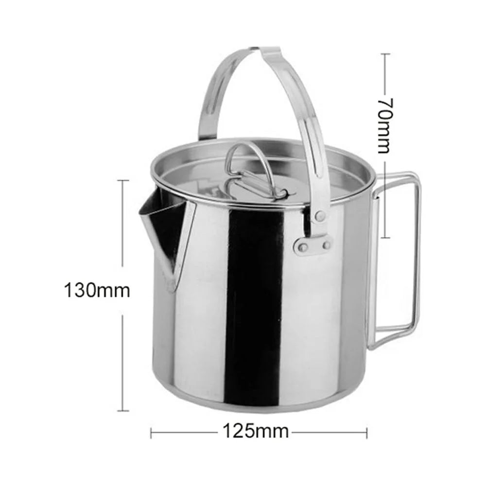 MIXFEER Outdoor Stainless Steel Kettle Folding Handle Camping Hung Pot Portable Coffee Pot Picnic Cooker 1.2L Teapot Cooking Accessory
