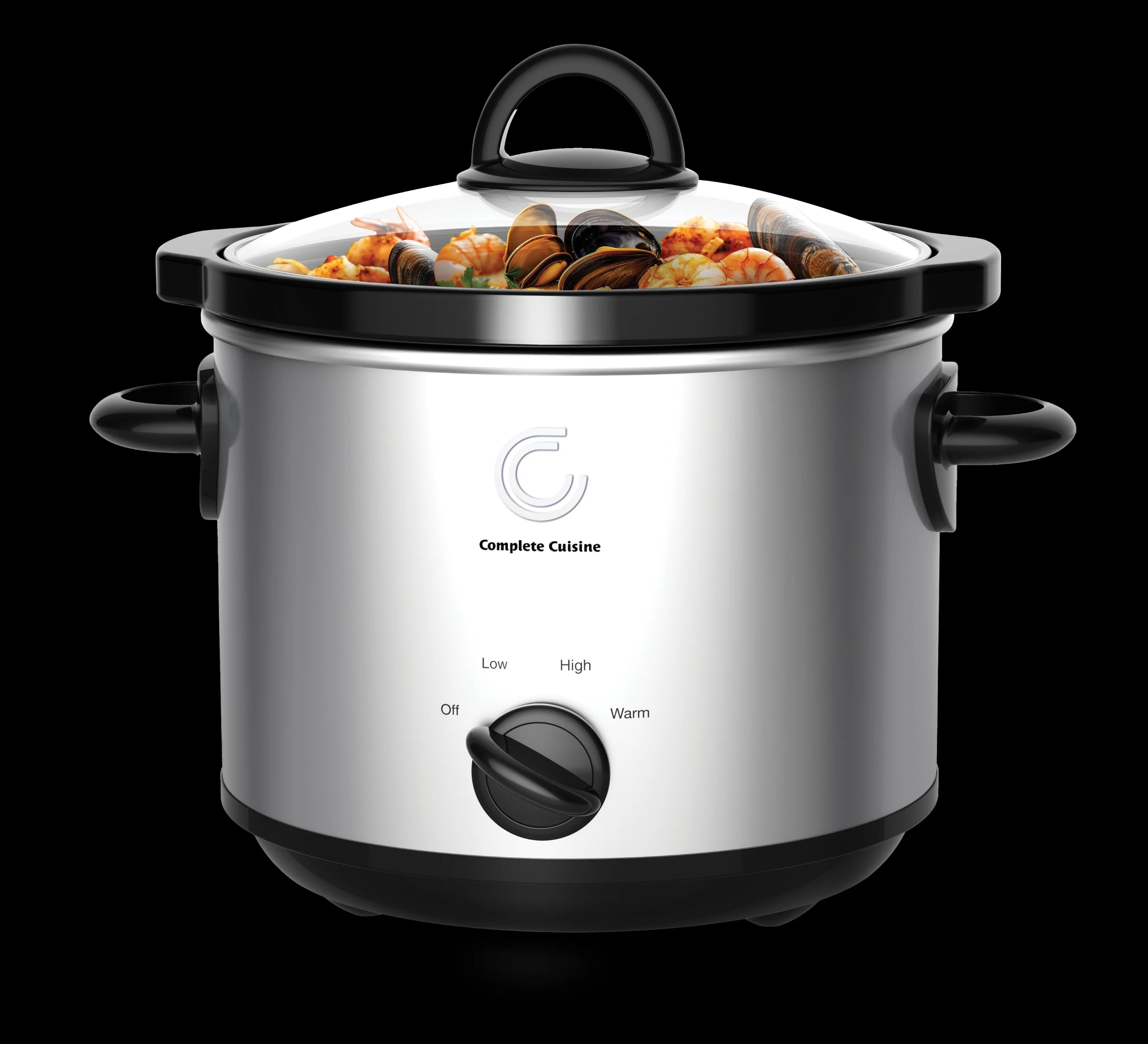 Complete Cuisine Slow Cooker with Adjustable Temp, Entrees, Sauces, Stews & Dips, Dishwasher Safe Glass Lid & Crock, 3.0 Quart, Stainless Steel
