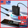 65W Fast Wall Charger 6 USB Ports Hub PD USB-C Type C QC3.1 Power Supply Adapter
