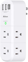 USB Outlet Extender Surge Protector - with Rotating Plug, 6 AC Multi Plug Outlet and 3 USB Ports (1 USB C), 1800