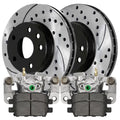 AutoShack Rear Brake Calipers Ceramic Pads Drilled Slotted Rotors Black Kit Driver and Passenger Side Replacement for 2008 2009 2010 INFINITI EX35 3.5L V6 AWD RWD BCPKG0718